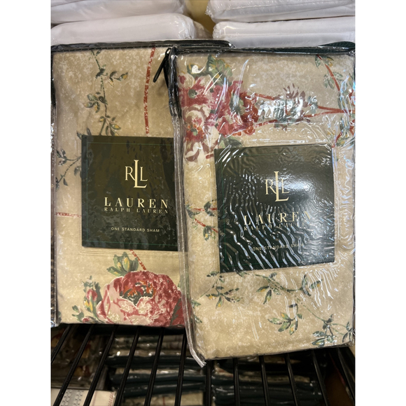 Ralph Lauren Villandry Floral Sateen Cotton Standard Pillow Shams Pair New
